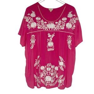Layerz Clothing Pink Top 3XL Embroidered Style Peasant Top Floral Boho